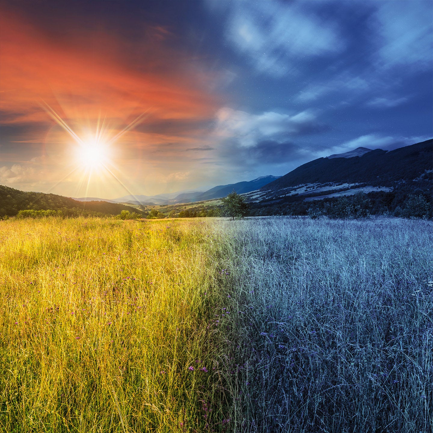 Illustrazione del sole e della luna per indicare il rispetto del ritmo circadiano giorno e notte.